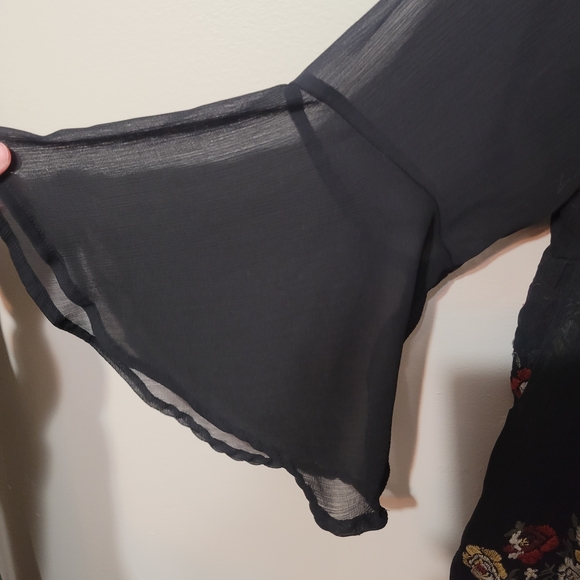 Torrid Black Top with Red and Yellow Floral Embroidery - Picture 2 of 4